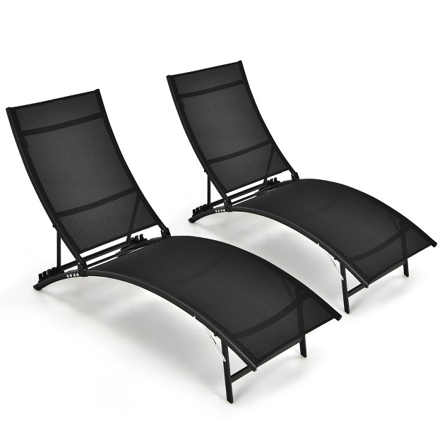 Costway 2 Pcs Patio Folding Chaise Lounge Chair Recliner Adjustable Stackable Deck Black