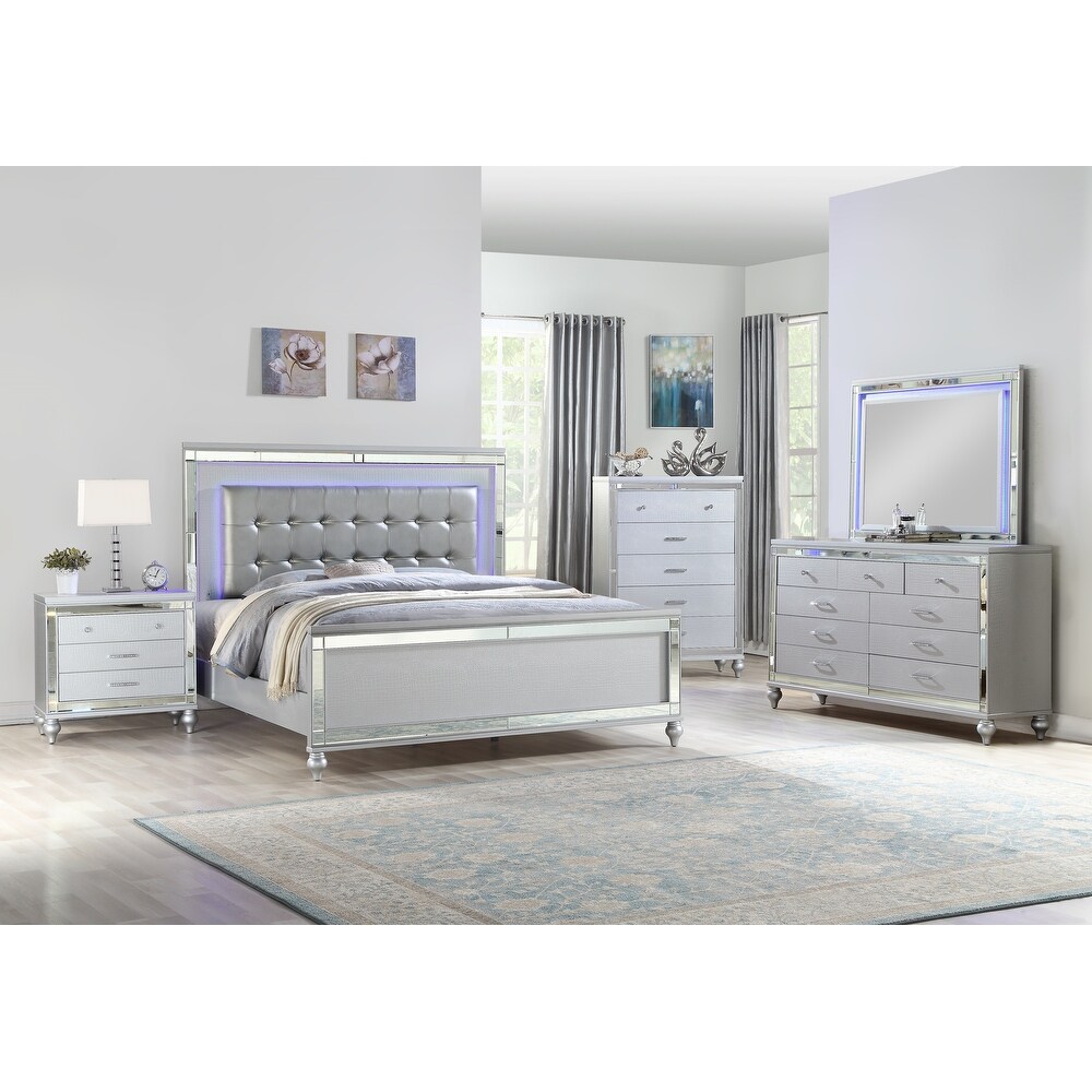 Sterling 4PC/5PC Contemporary Bedroom Set with Mirror Accents and LED Enhancements