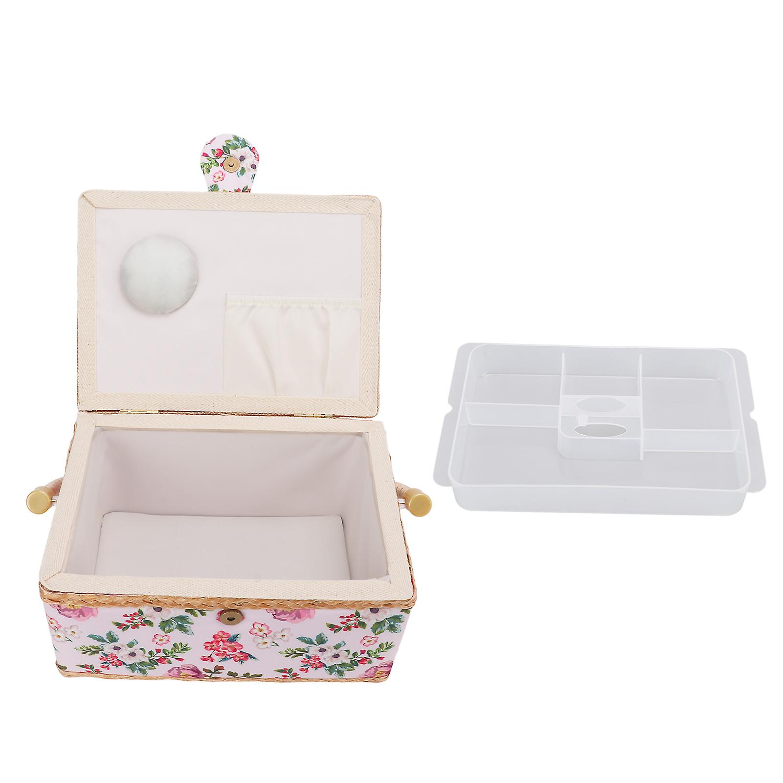 Sewing Basket Double Layer Design Large Capacity Comfortable Handle Sundries Storage Box For Home Office Travelling