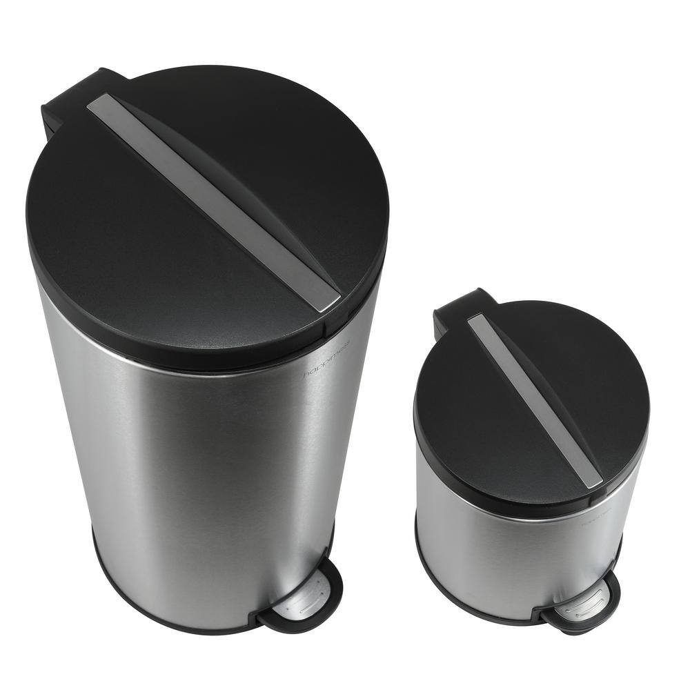 happimess Oscar Round 8 Gal. Stainless Steel Black Step-Open Trash Can with Free Mini Trash Can HPM1003B