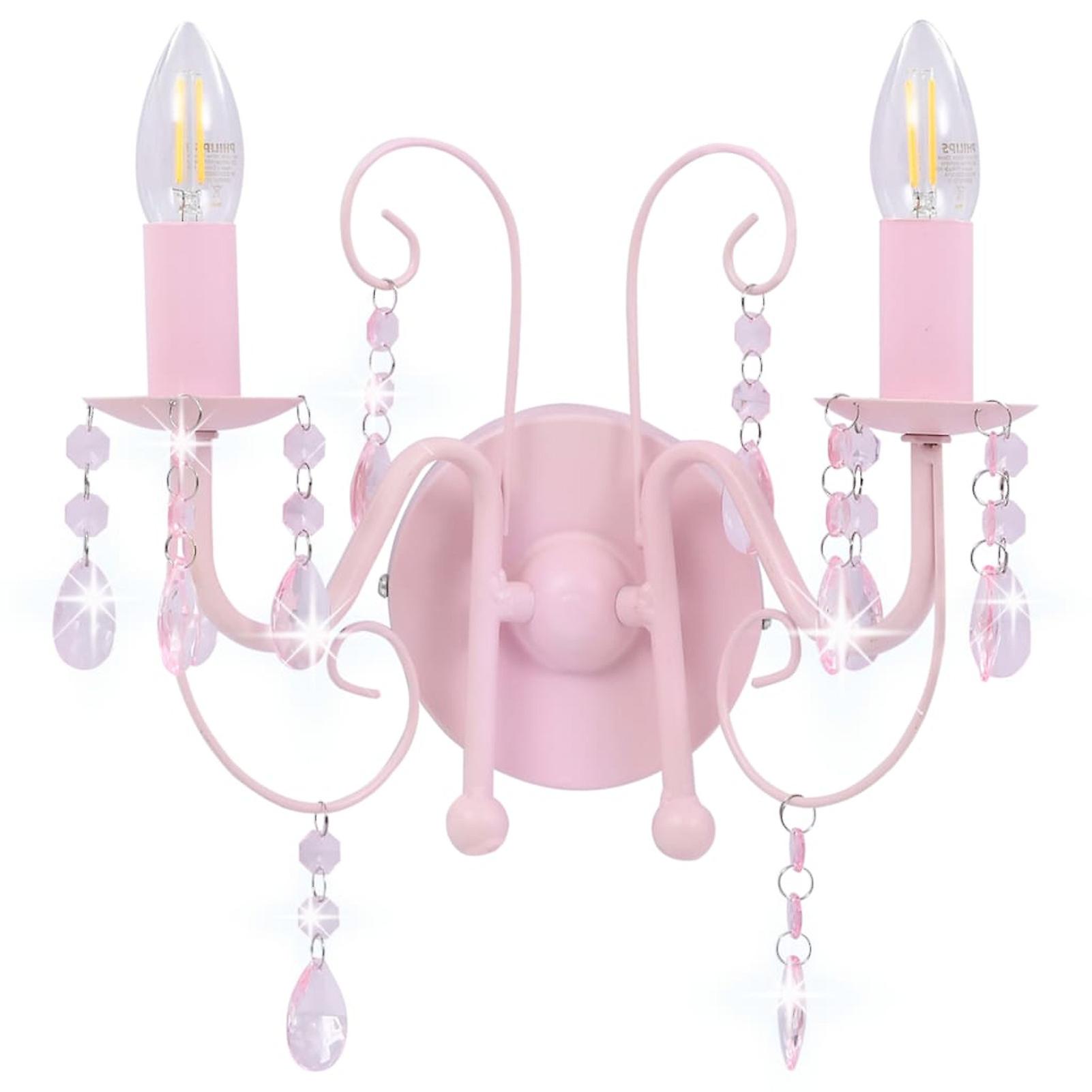 Wall Lamp With Beads Pink 2 X E14 Bulbs No.346059