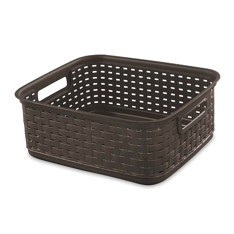 Sterilite Decorative Wicker-Style Short Weave Basket， Espresso 12726P06 (6 Pack)