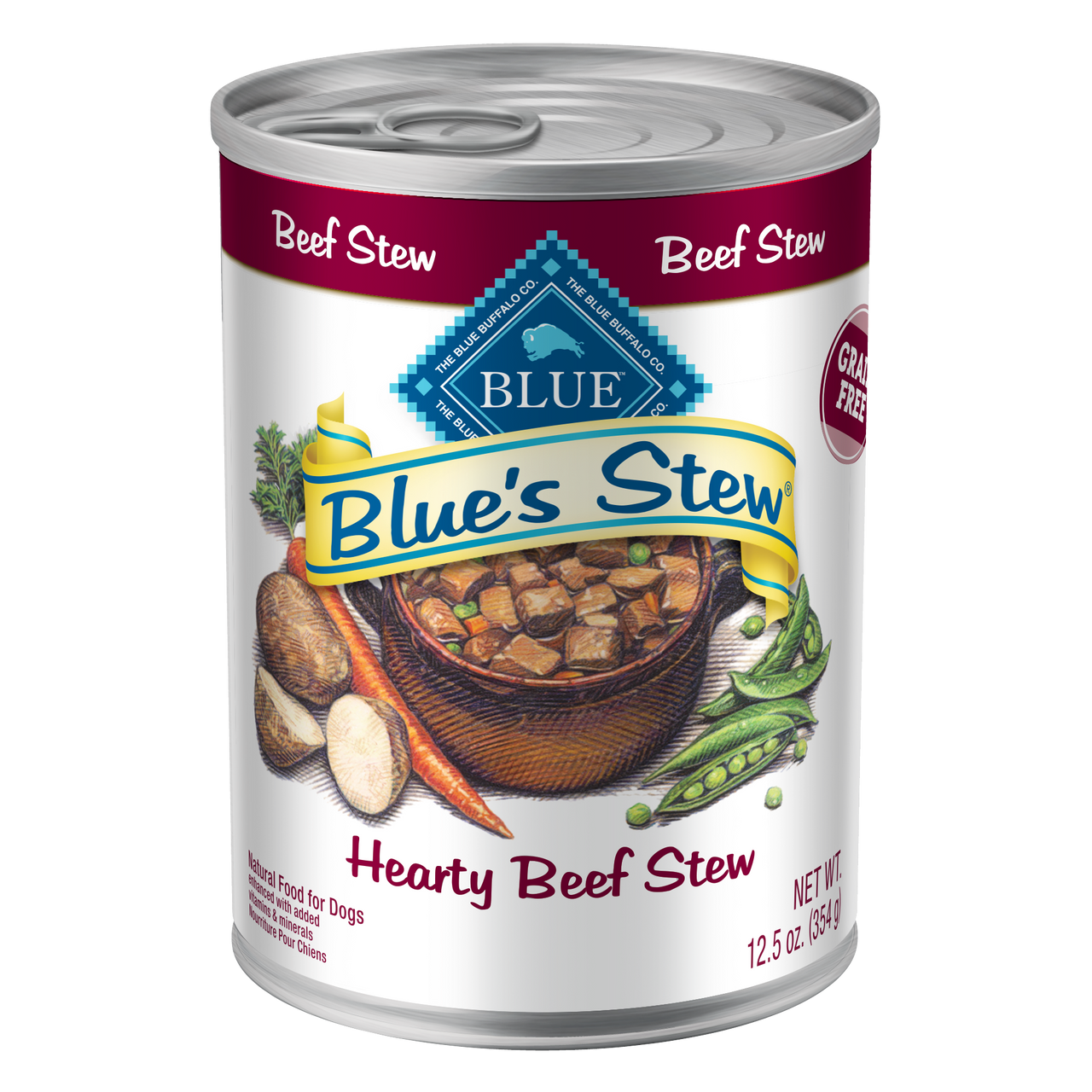 Blue Buffalo Grain-Free Blue's Hearty Beef Stew Canned Dog Food， 12.5 Oz.