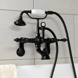 Kingston Brass Aqua Vintage 3-Handle Wall-Mount Clawfoot Tub Faucets with Hand Shower in Matte Black HAE51T0