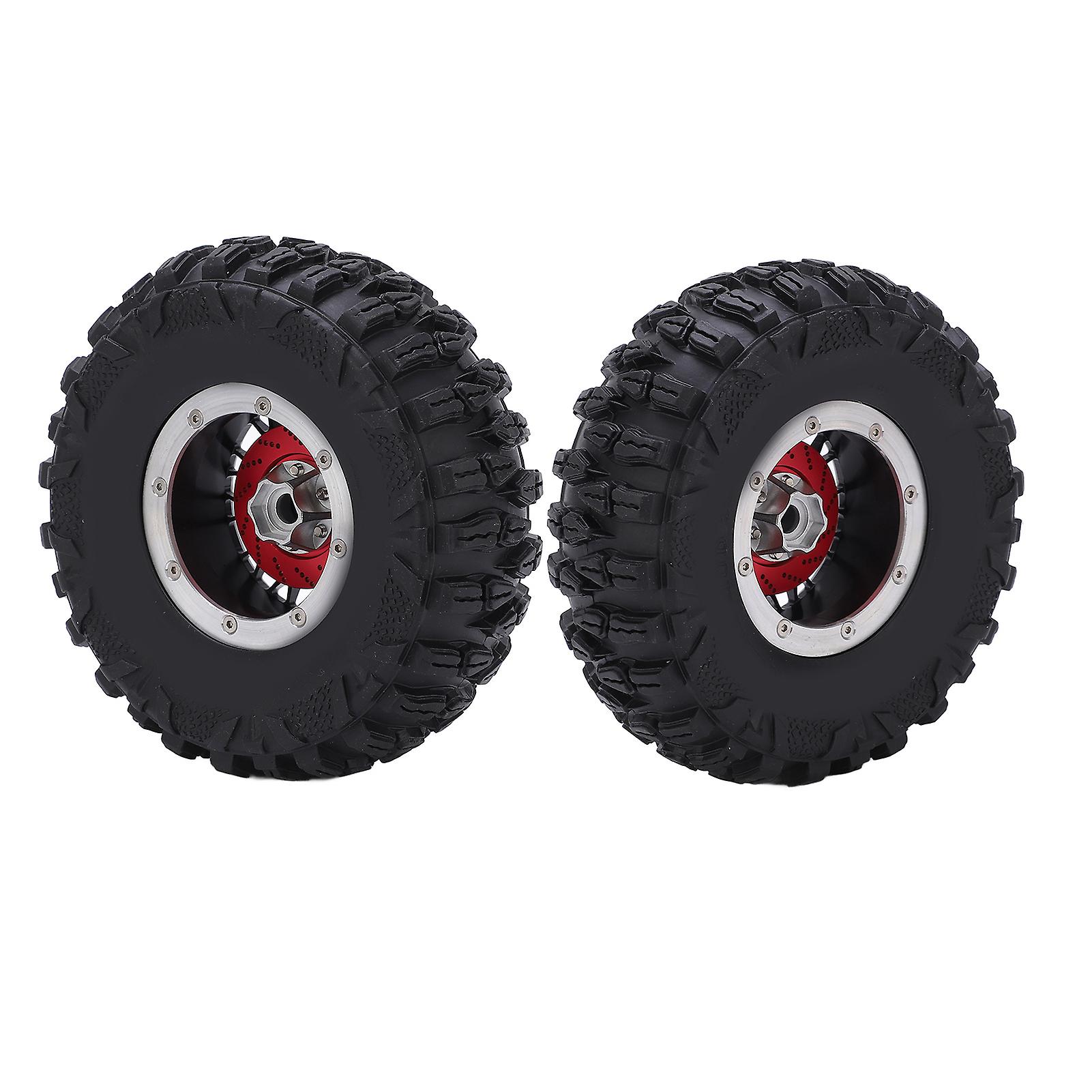 2pcs Rc Tyre Non Slip Aluminum Alloy Rim Rubber Tyre Replacement For Traxxas 1/10 Rc Crawlerblack