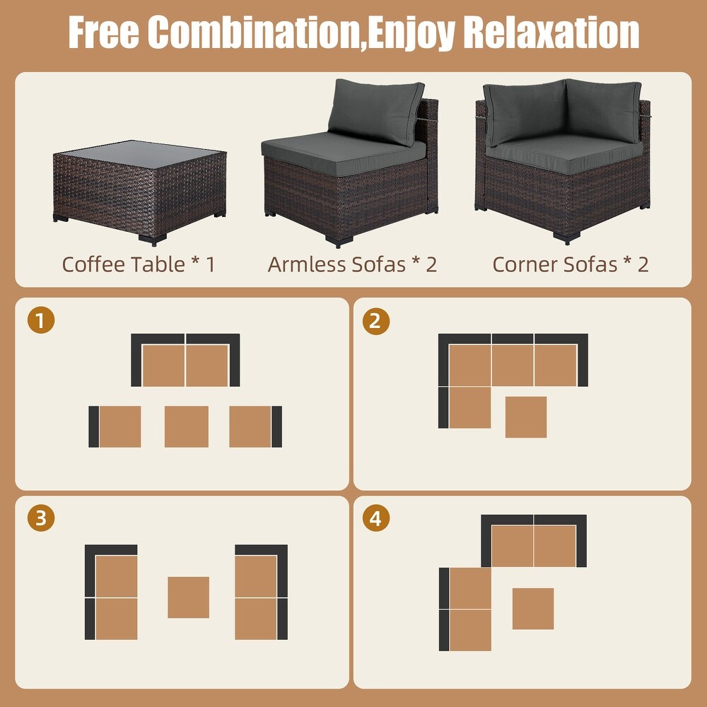 UPHA 5 piece Cushioned Wicker Patio Conversation Seating Set with Coffee Table