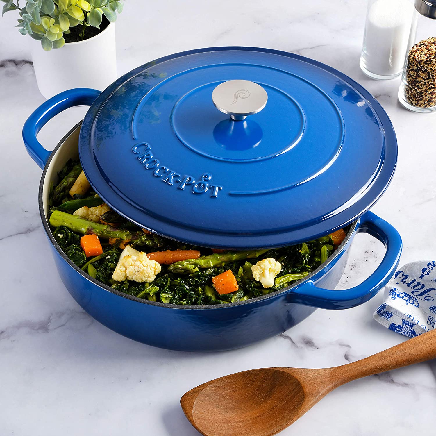 Crock Pot 111999.02 Artisan Enameled Cast Iron Braiser W/Lid， 5 Quart， Sapphire Blue