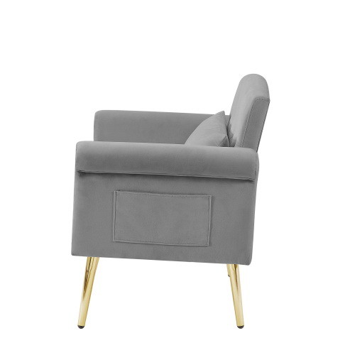 Grey Velvet Armchair with Metal Legs