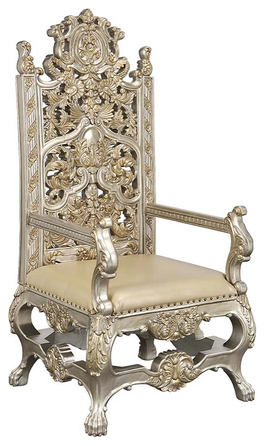 Acme Danae Arm Chair Set of 2 PU Champagne and Gold Finish   Victorian   Dining Chairs   by AMOC  Houzz