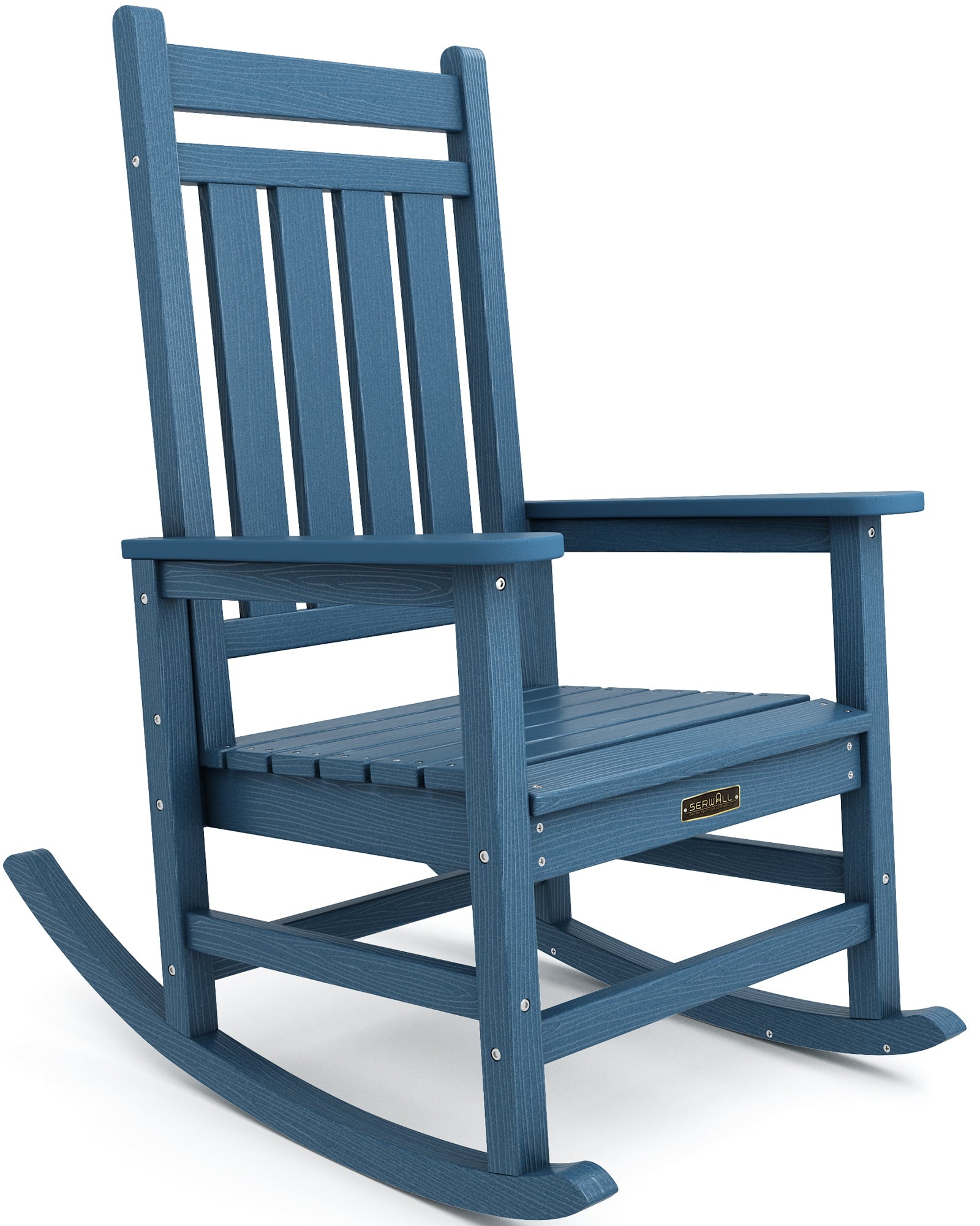 SERWALL Outdoor Oversized Slat Rocking Chair, Blue, HDPE