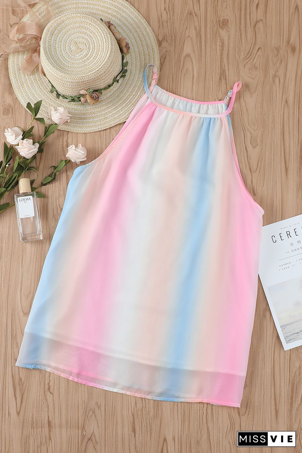 Rainbow Tie Dye Halter Loose Tank Top