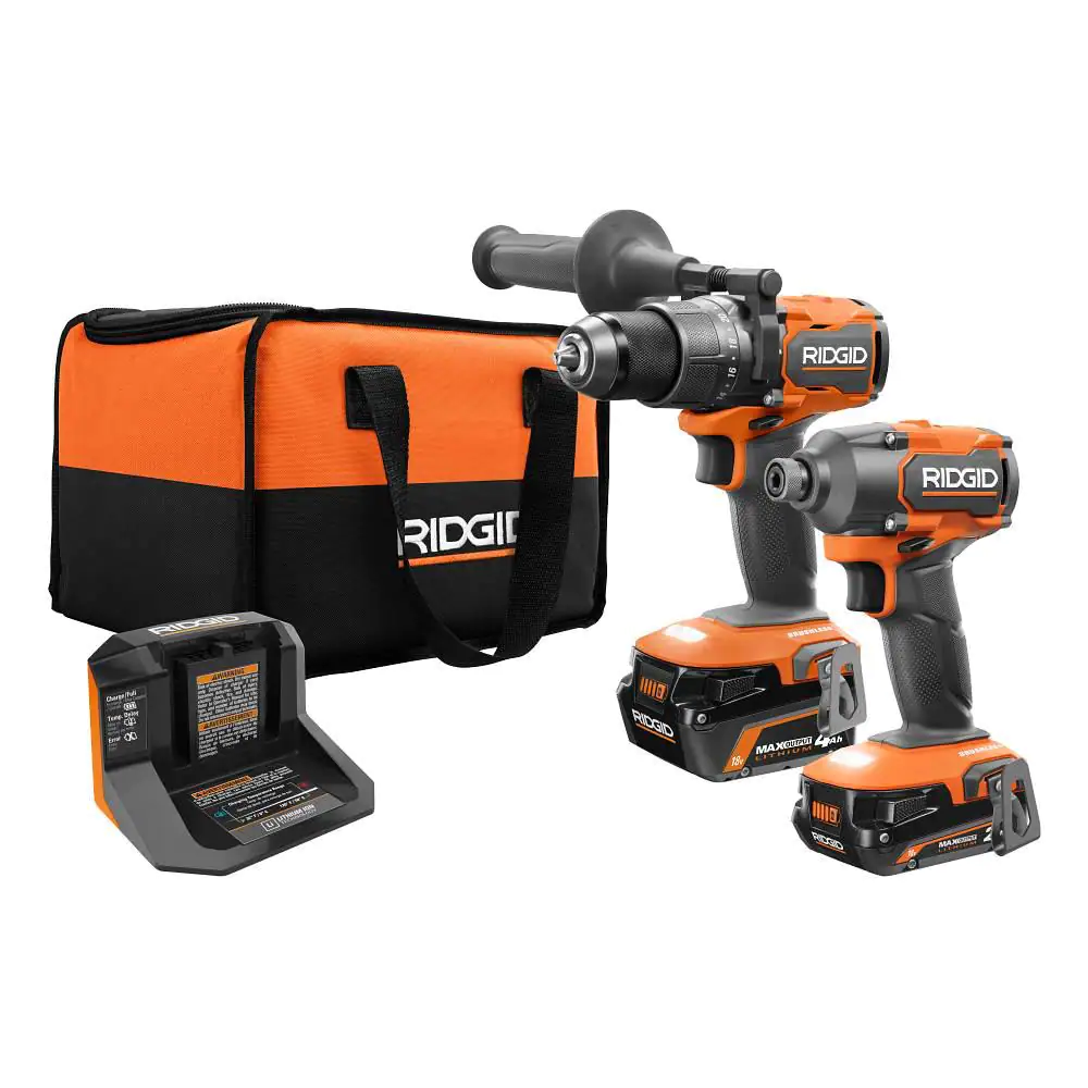 Ridgid 18V Brushless Cordless 2-Tool Combo Kit With Hammer Drill， Impact Driver， (2) Batteries， Charger， And Bag