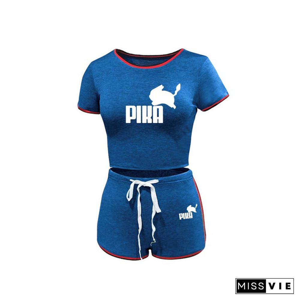 New High Quality Women Fashion Casual Two Piece Set Short Sleeves T-Shirt & Skinny Shorts Pants Sets Beach And Gym Suits Outfits