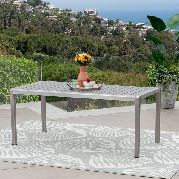 Coral Outdoor Aluminum Dining Table with Faux Wood Top，for Dining Room，Kitchen，Easy Assembly