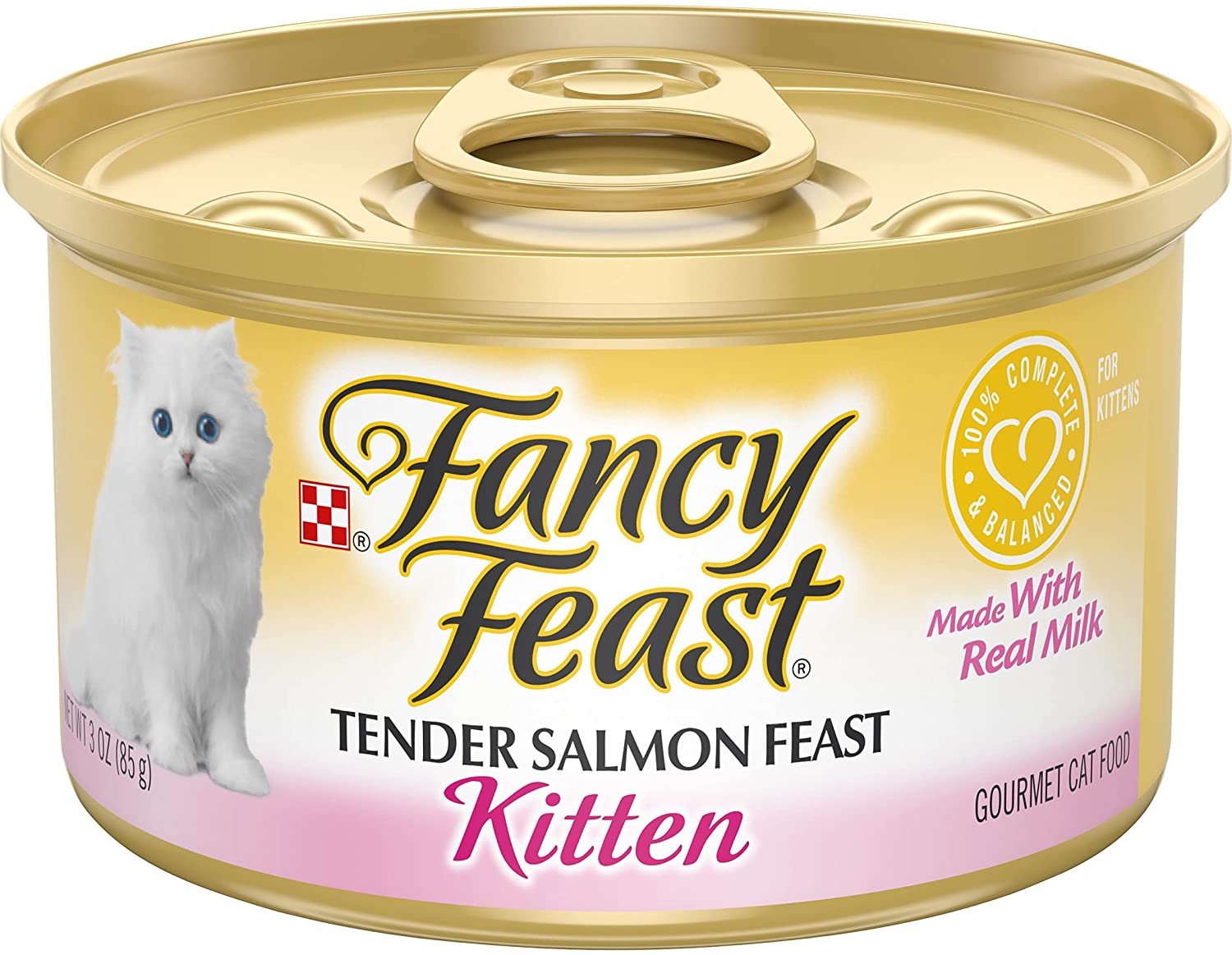 Purina Fancy Feast Grain Free Pate Wet Kitten Food， Tender Salmon Feast - (24) 3 oz. Cans