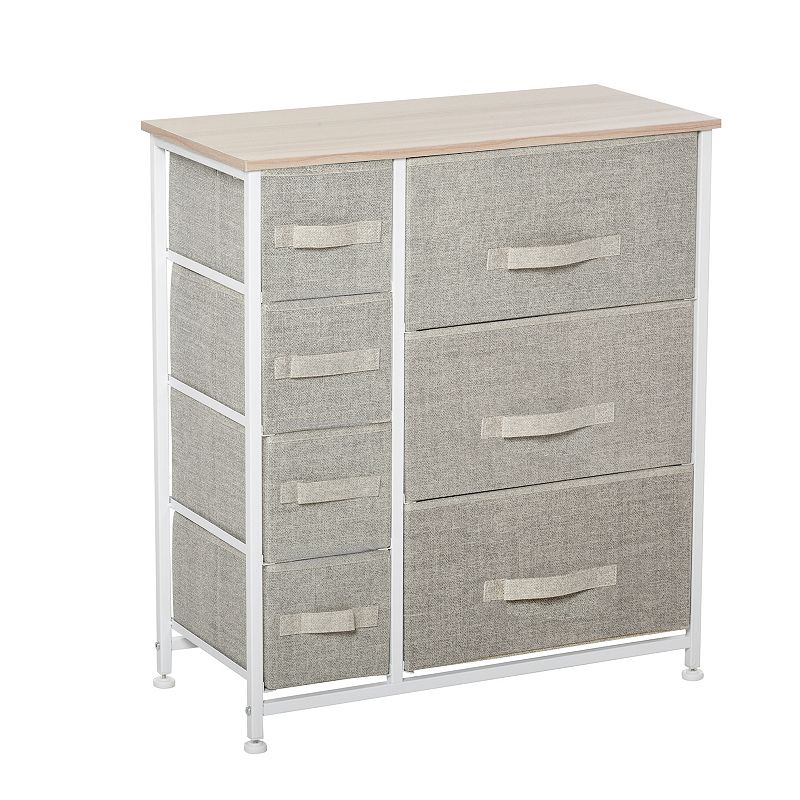 HOMCOM 7 Drawer Dresser Storage Tower Cabinet Organizer Unit Easy Pull Fabric Bins with Metal Frame for Bedroom Closets Grey