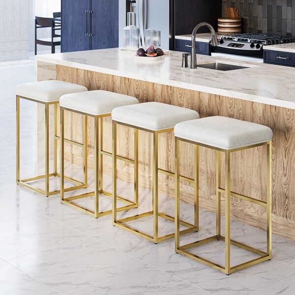 BELLEZE 30 PU Leather Bar Stools w/ Metal Base Set of 4