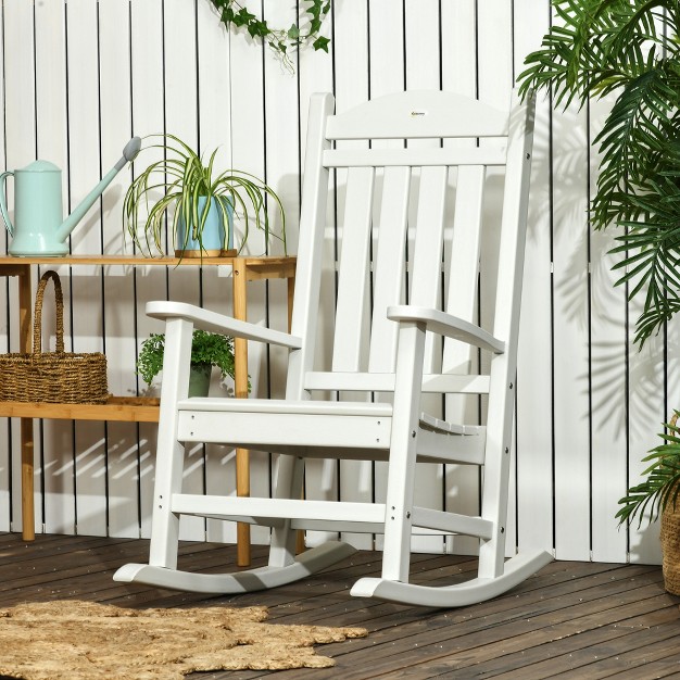 Outsunny Outdoor Rocking Chair Traditional Slatted Porch Rocker With Armrests Fade resistant Waterproof Hdpe For Indoor amp Outdoor White