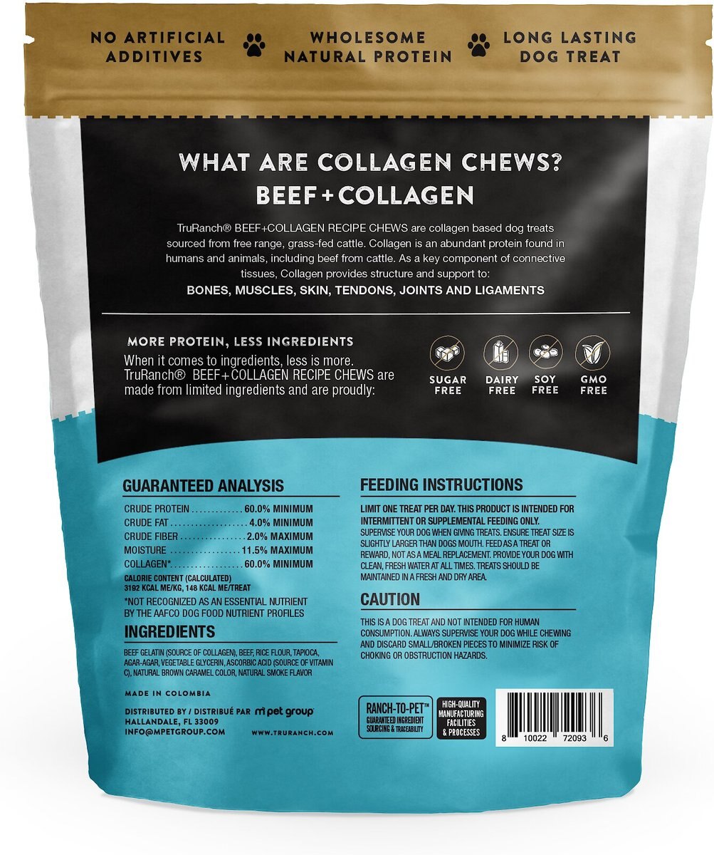 TruRanch Beef Collagen Chips Hard Chew Dog Treats， 6-in， 8.2-oz bag