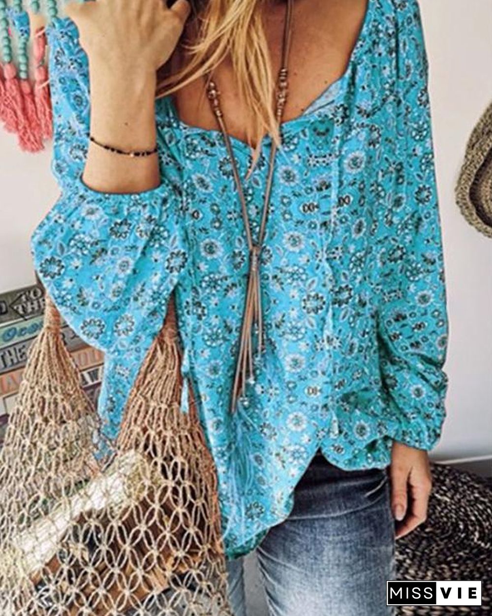 Plus Size Floral Ruffled Printed Blouse