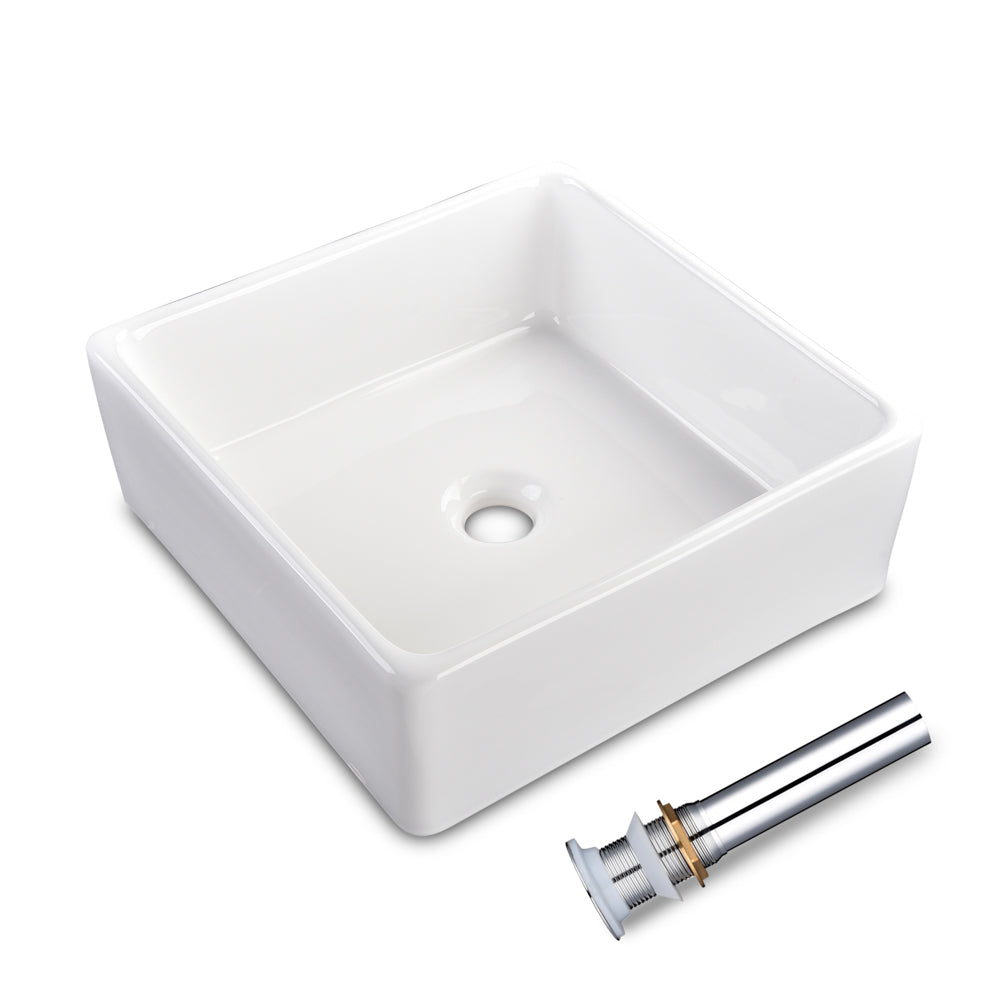 Aquaterior Square Bathroom Sink Above Counter w/ Drain & Tray 15