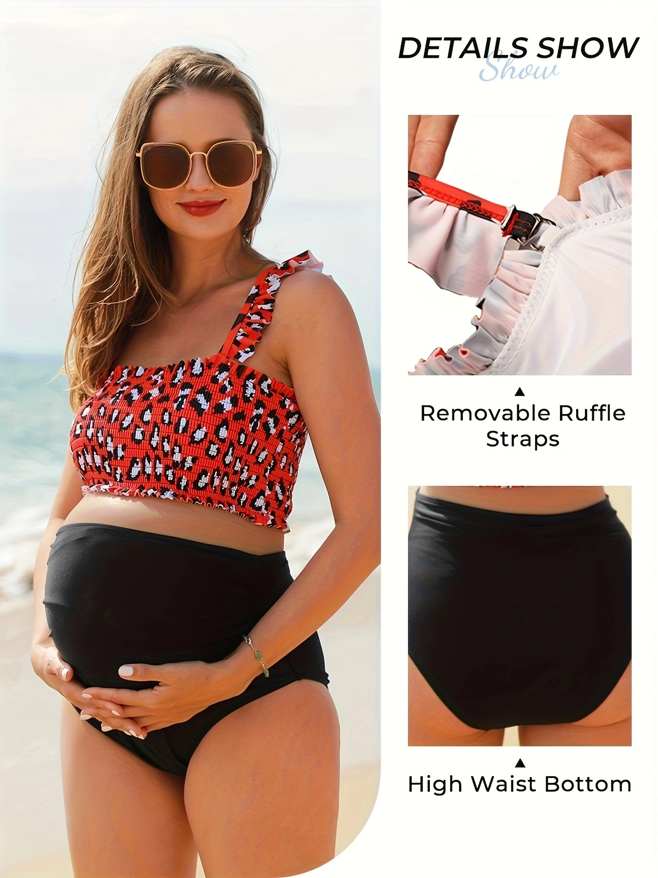 Summer Mae Maternity High Waist Bikini Swimsuit Two Piece Ruffled Hem Cute Bathing Suit Floral Pregnancy Swimwear