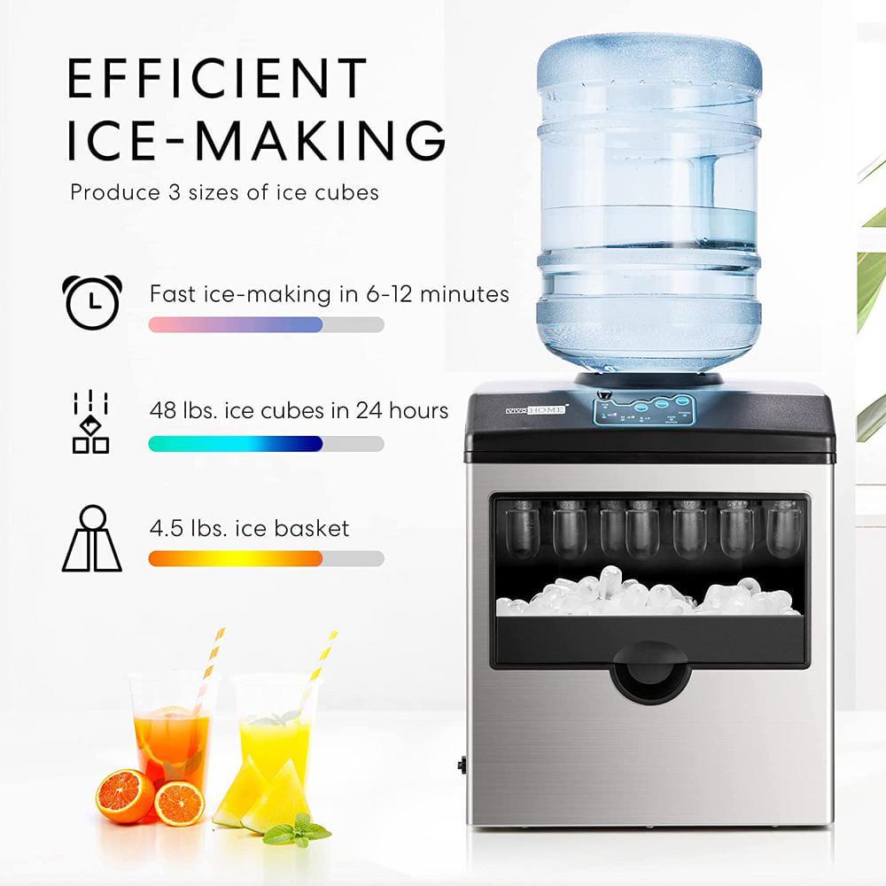 VIVOHOME Electric 2 in 1 48 lbsFreestanding Ice Maker with Water Dispenser Combo Machine in Silver