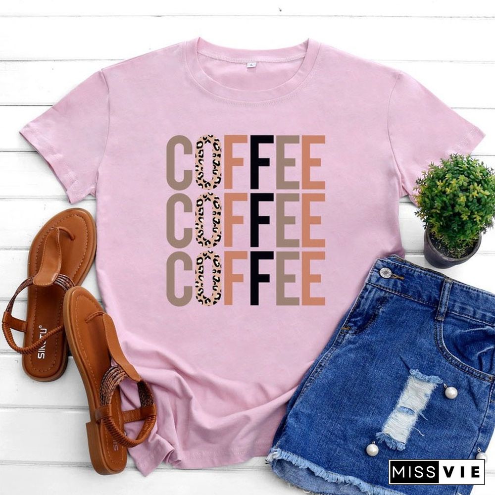 Female Regular Short Sleeve Summer Casual Women Graphic T-shirts Coffee Letter Print Ladies Fashion 100% Cotton O-Neck Tees Tops