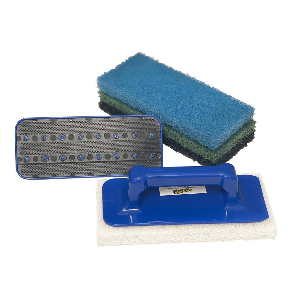 Heavy Duty Commercial Grade Scrub Dr. Scrub Pad Holder with Scraper Edge including 4 pack Multi-surface Scrub Pads SP-HLDR