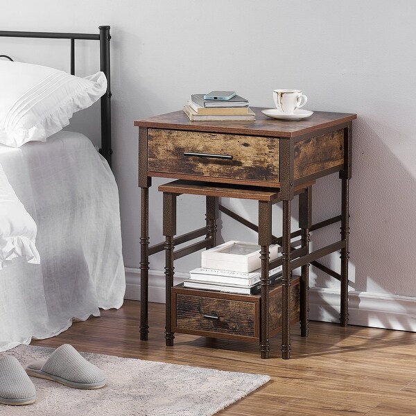 Taomika Modern 1-Drawer Brown Nightstand-( Set of 2 ) - - 35421412