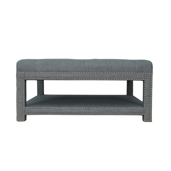 Chic Home Micah Coffee Table Ottoman in a 2-Layered Tufted Linen Bench