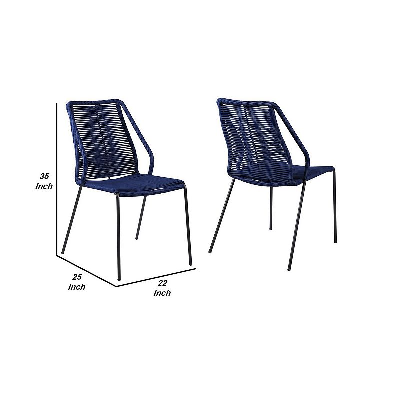 Indoor Outdoor Dining Chair with Fishbone Woven Seating， Set of 2， Blue