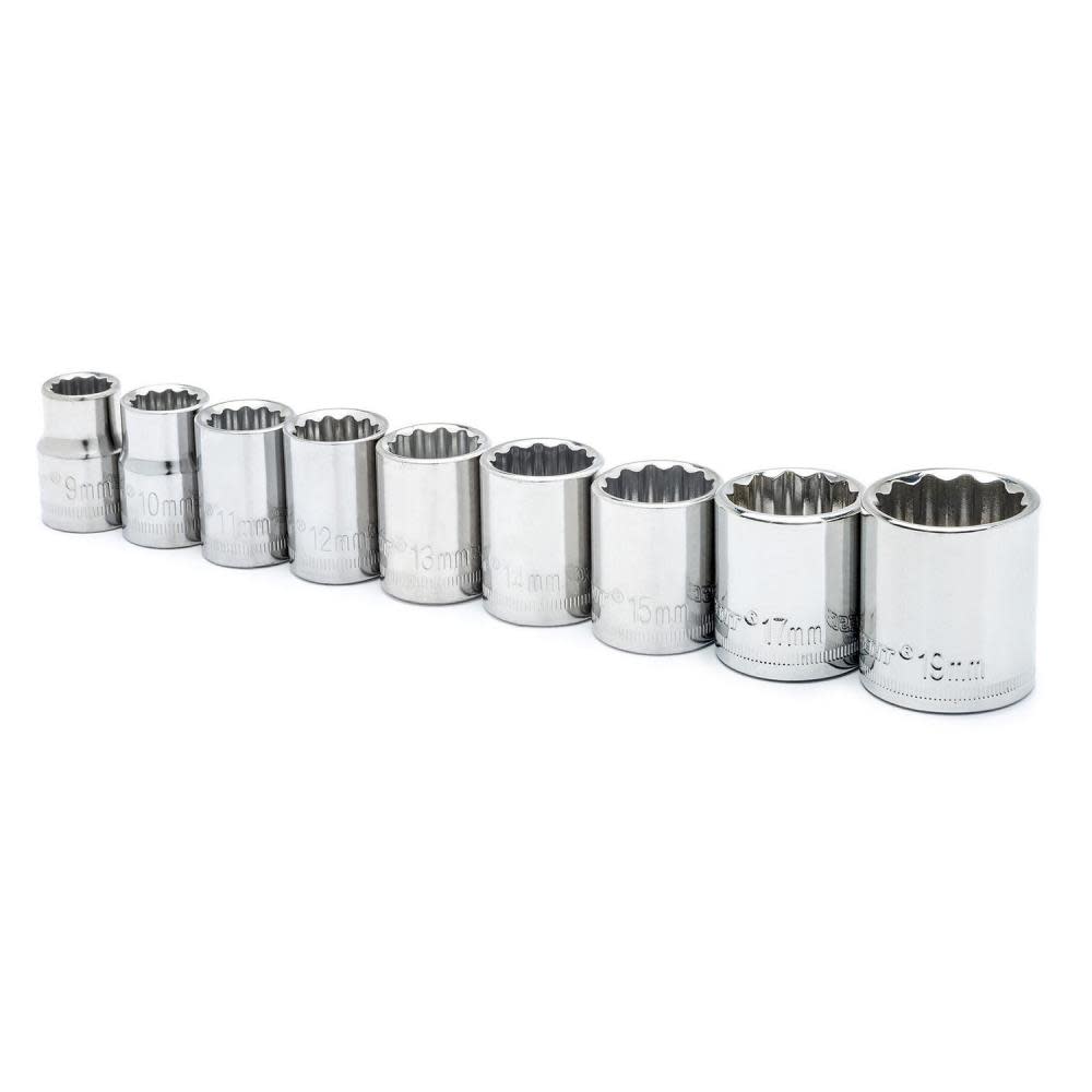 9 Pc 3/8 In. Drive 12 Point Metric Socket Set