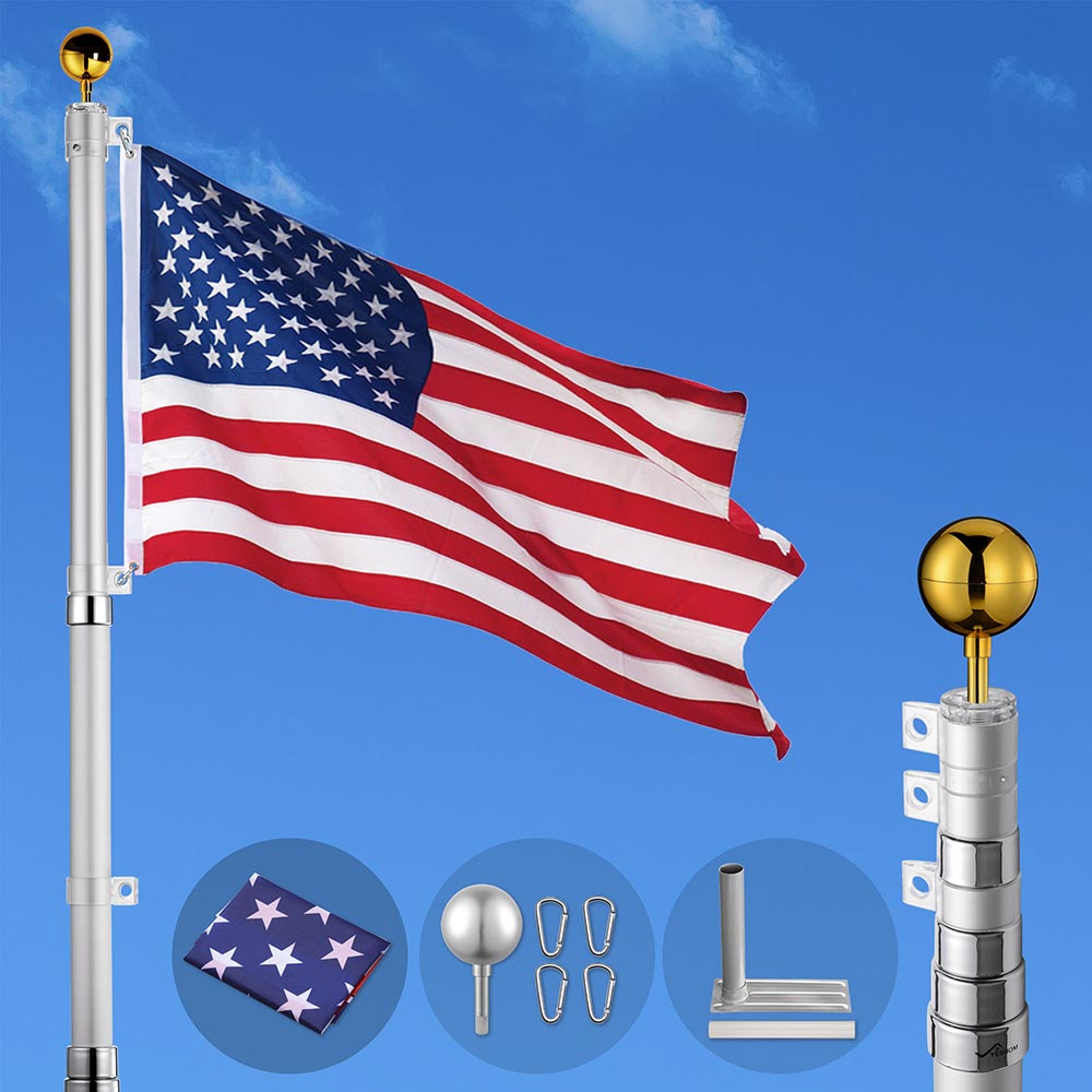 Yescom Aluminum Telescopic Flagpole Wheel Stand Set 20'