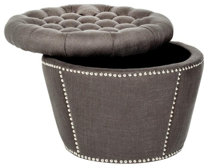 Sadie Ottoman Silver Nail Heads Charcoal   Rustic   Footstools And Ottomans   by Virgil Stanis Design  Houzz