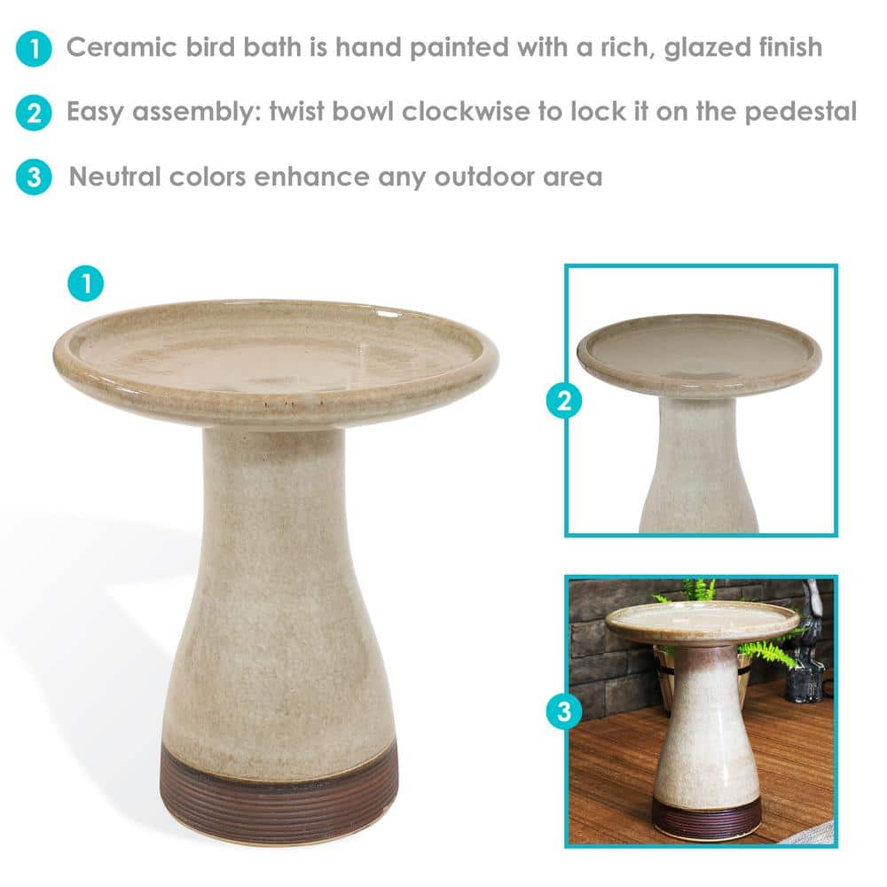 Sunnydaze Decor Duo-Tone Yam Glazed Ceramic Outdoor Bird Bath， UV/Frost Resistant AP-367