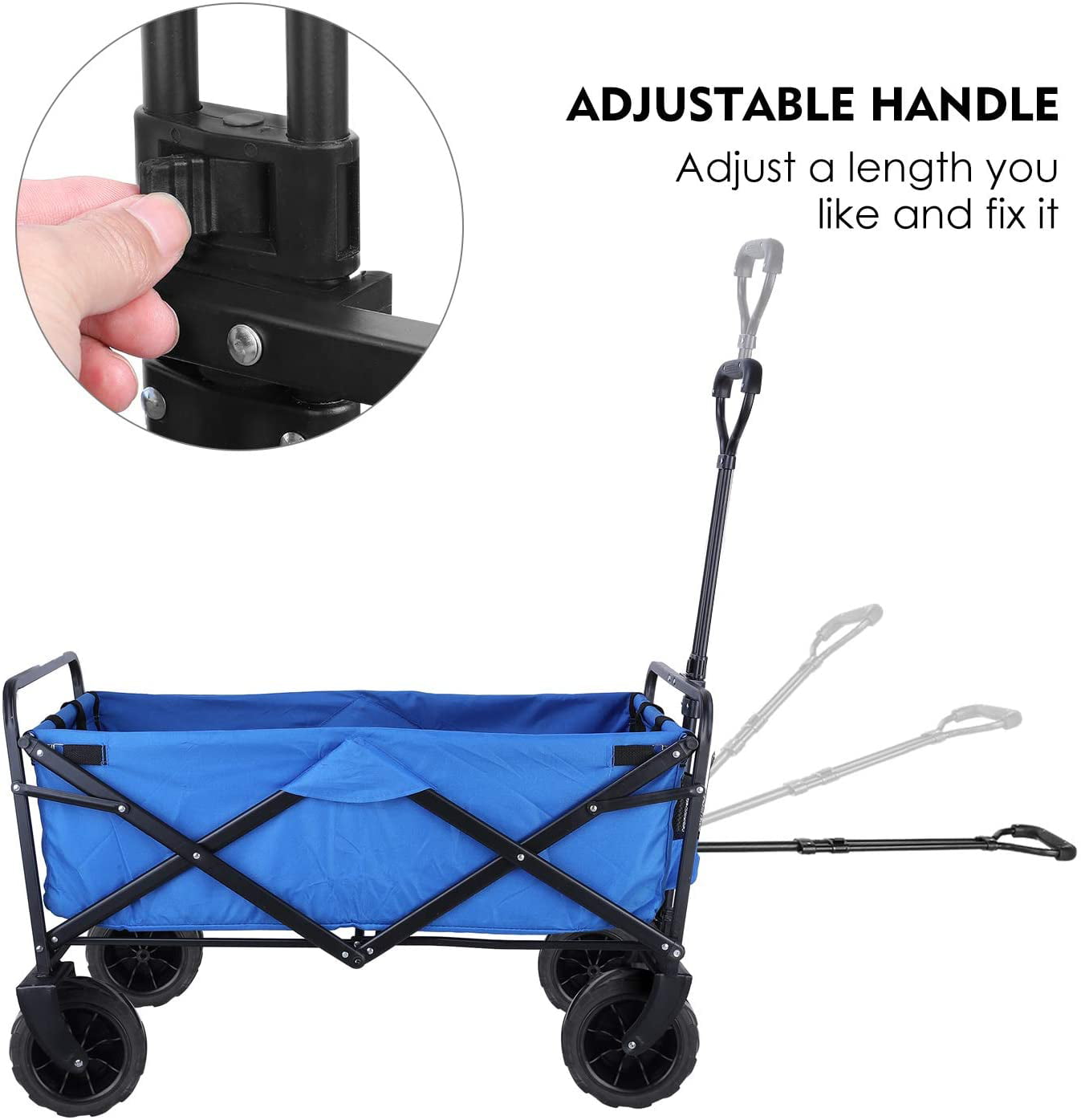 LAZY BUDDY Heavy Duty Beach Cart Collapsible Utility Wagon Garden Cart All Terrain Wheels - Blue