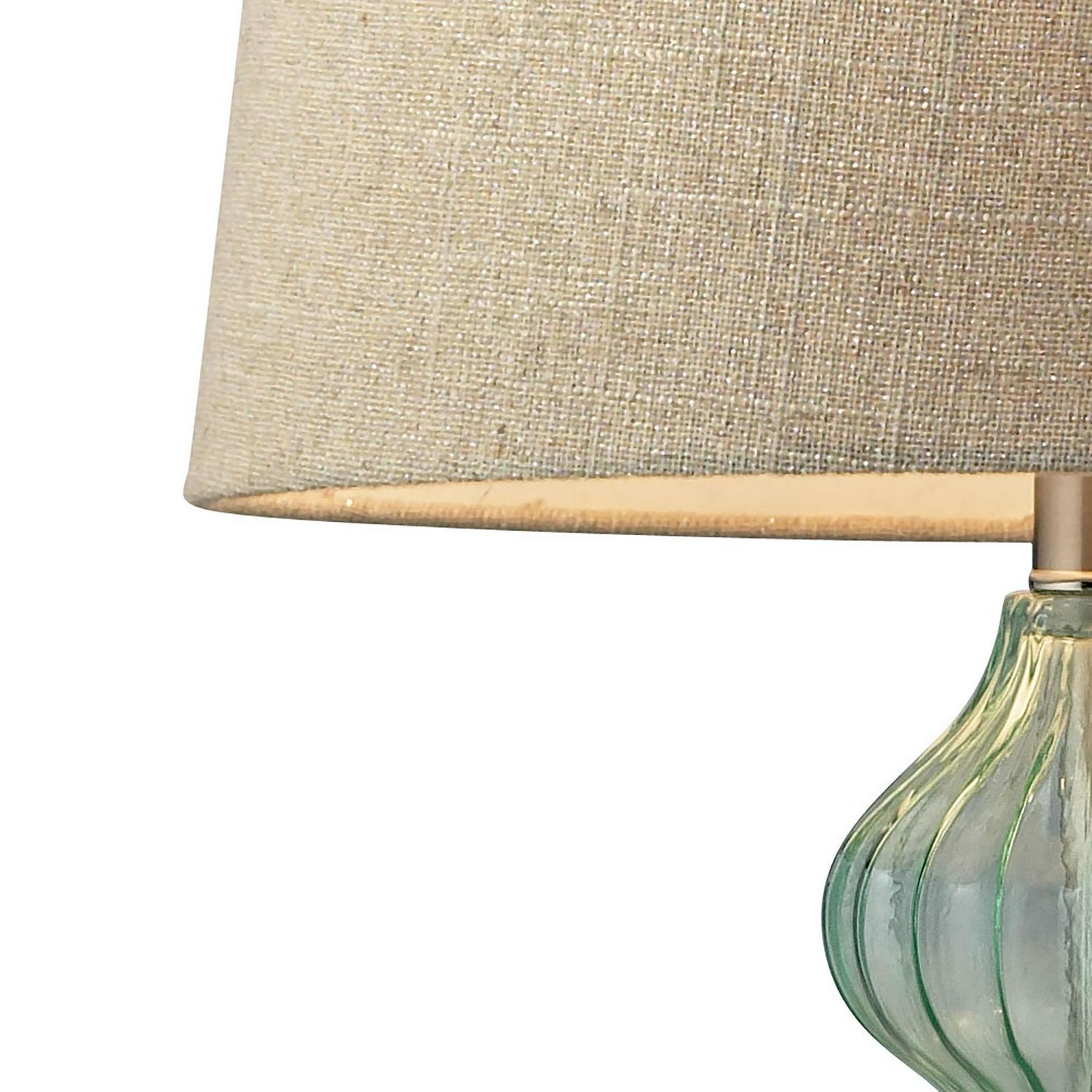 Smoked Glass Table Lamp in Pale Green with Metallic Linen Shade