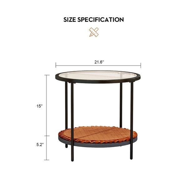 21.6 in.Round tempered glass multi-function Coffee table with shelf