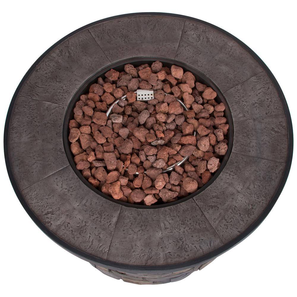 Shine Company Sevilla Round Outdoor Propane Gas Stone Fire Pit Table with Lava Rock 35 in. Dia 6101SC