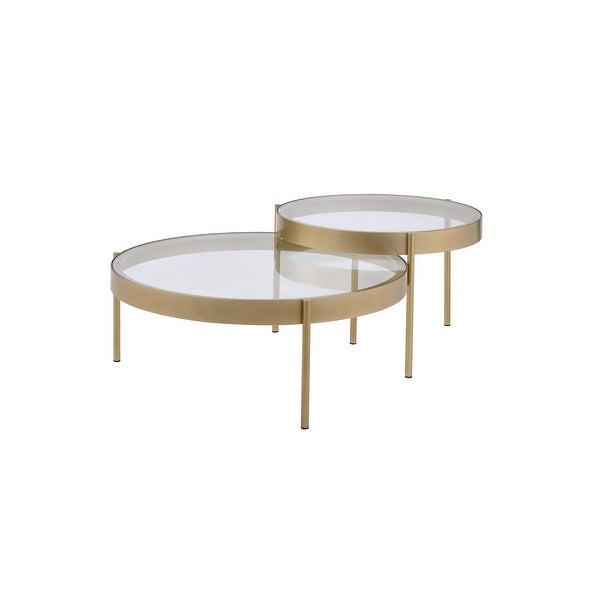 2Pc Pack Nesting Tables In Clear Glass and Gold Featuring An 8Mm Clear Glass Top And Gold Metal Frame And Legs，End Tables