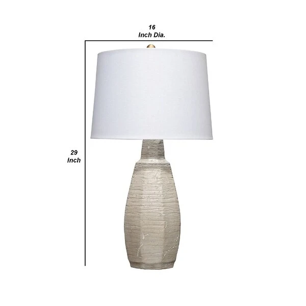 30 Inch Ceramic Table Lamp with Textured Design Base， White