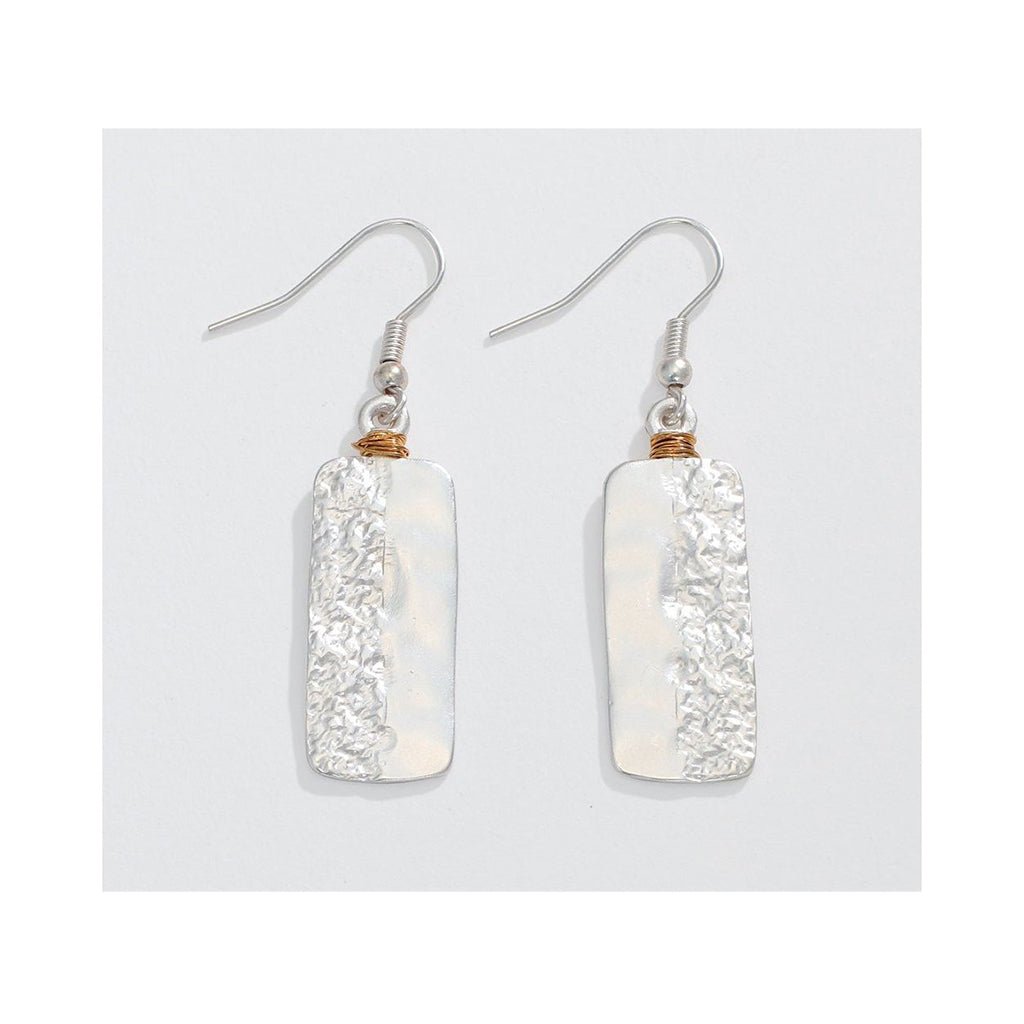 Periwinkle by Barlow  Textured  Silver Drop with Gold Wire Wrap   - Earrings