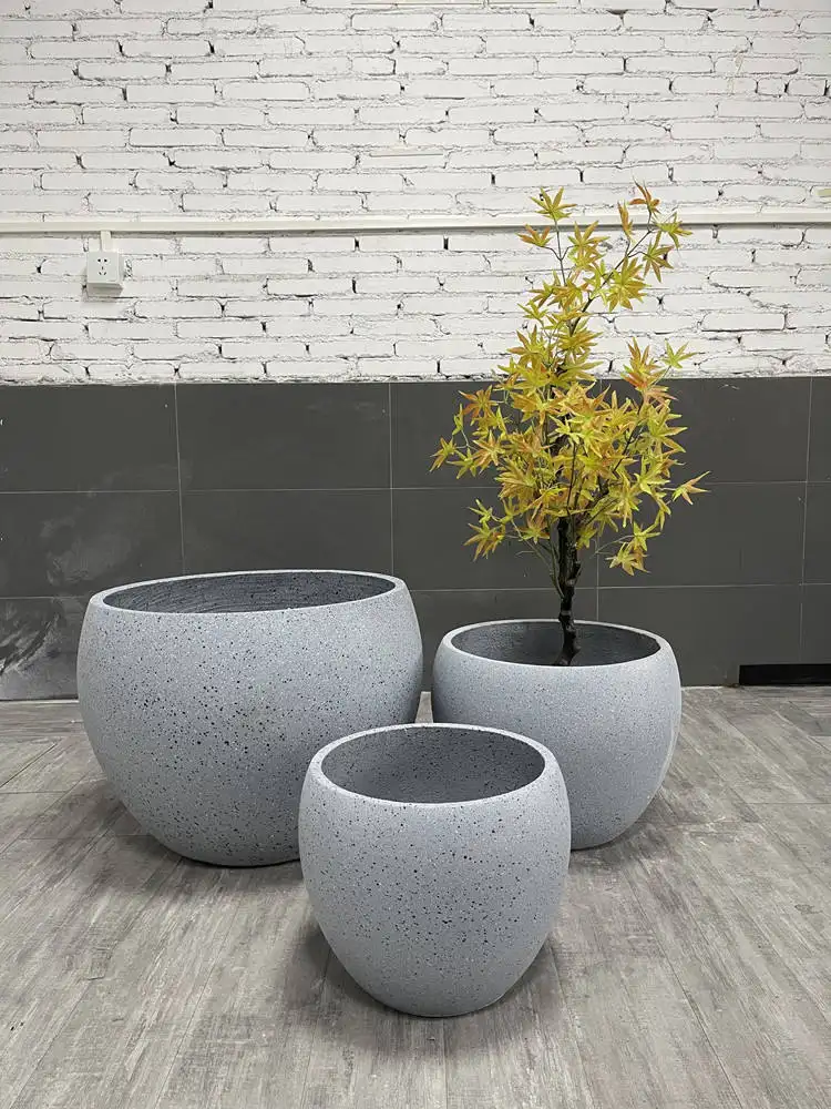 Factory direct sale waterproof large FRP POTS stock light grey plant flower pot for garden decorations