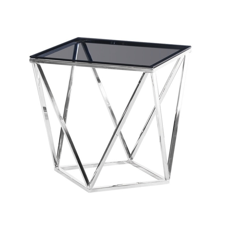 Best Master Furniture Smoked Glass Silver Square End Table