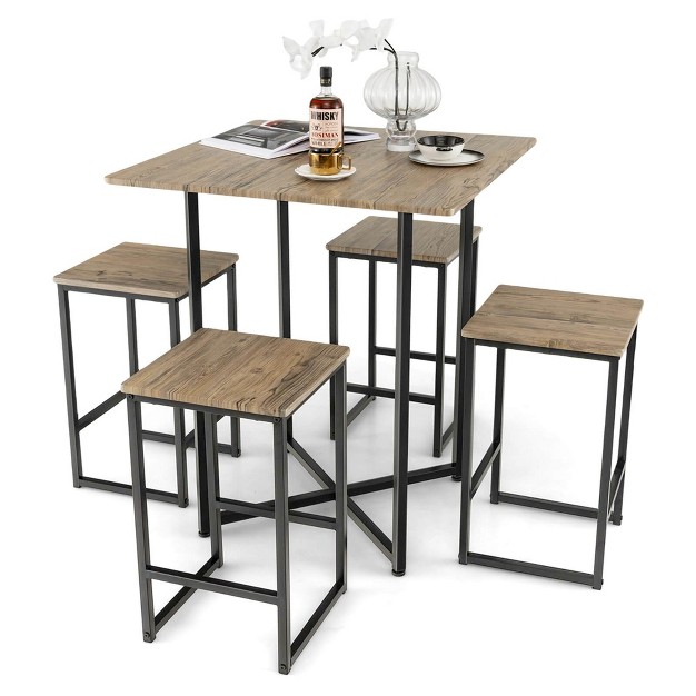 Costway 5 piece Dining Table Set Kitchen Square Square Space saving Table Set With Stools