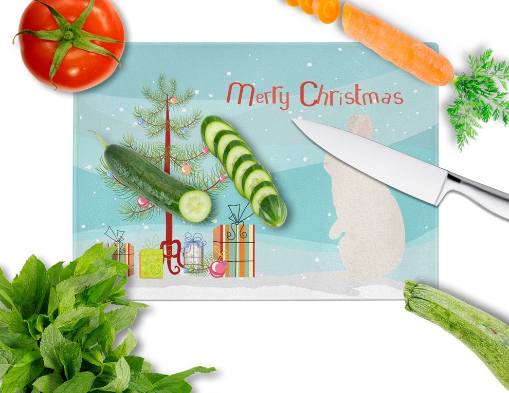 New Zealand White Rabbit Christmas Glass Cutting Board Large   Farmhouse   Cutting Boards   by the store  Houzz