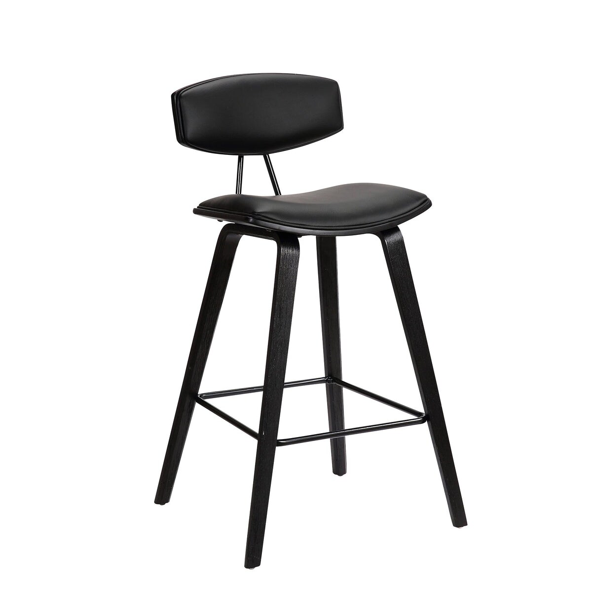 Counter Height Wooden Bar Stool with Curved Leatherette Seat - 36 H x 16 W x 19 L Inches