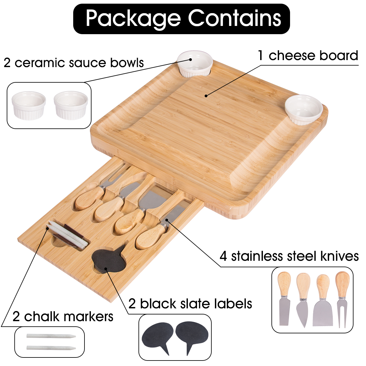 Cheese Board Gifts Set: Bamboo Large Charcuterie Boards， 4 Stainless Steel Cheese Knife and Serving Tray - Mothers Day Gift， Wedding Gifts， Housewarming Gift， Birthday Gifts for Women