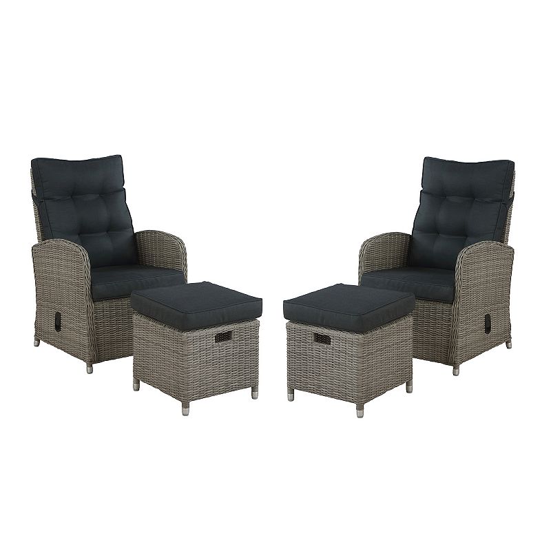 Alaterre Furniture Monaco Patio Reclining Chair and Ottoman 4-piece Set